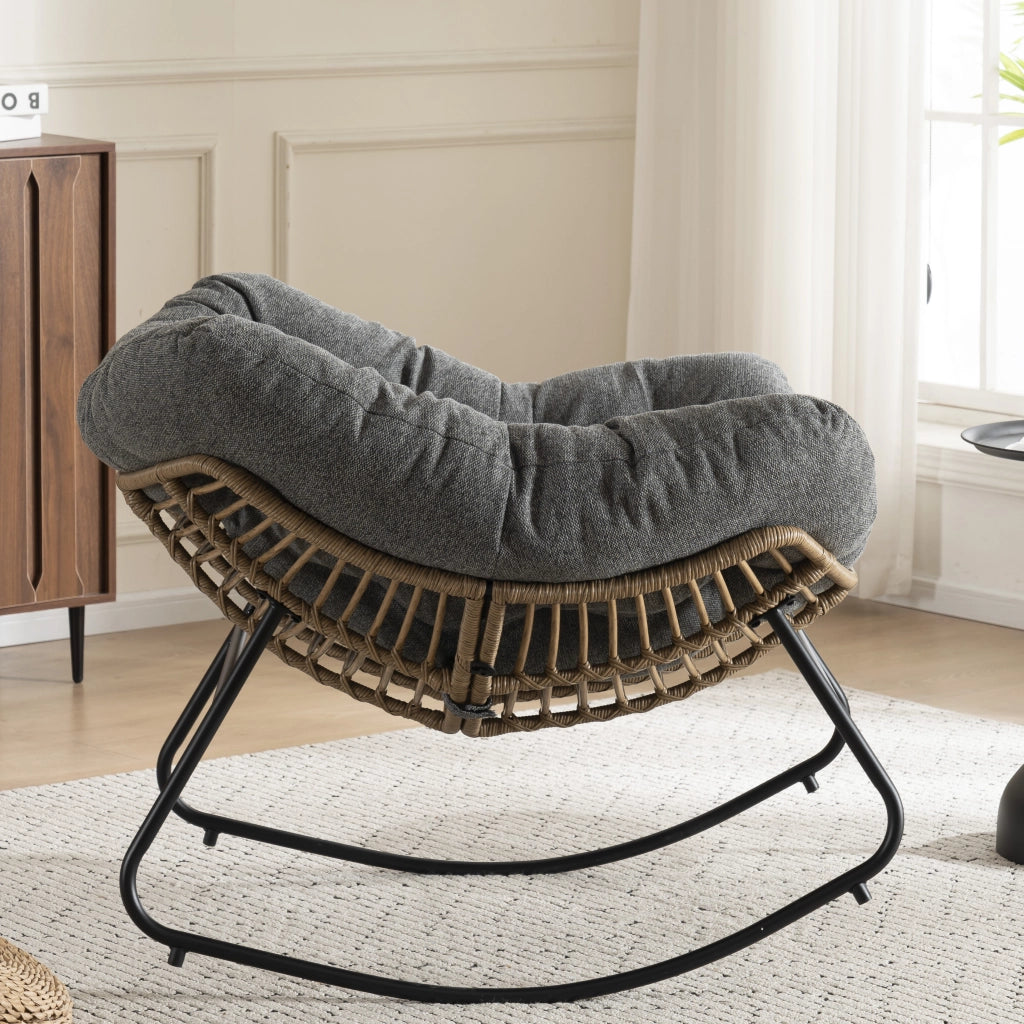 Poltrona a dondolo in chenille con struttura ergonomica e base stabile grigio
