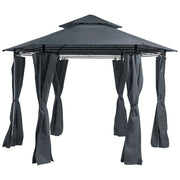 Gazebo da giardino Tende in poliestere grigio scuro Struttura in metallo Nero Mobili da giardino Resistente ai raggi UV