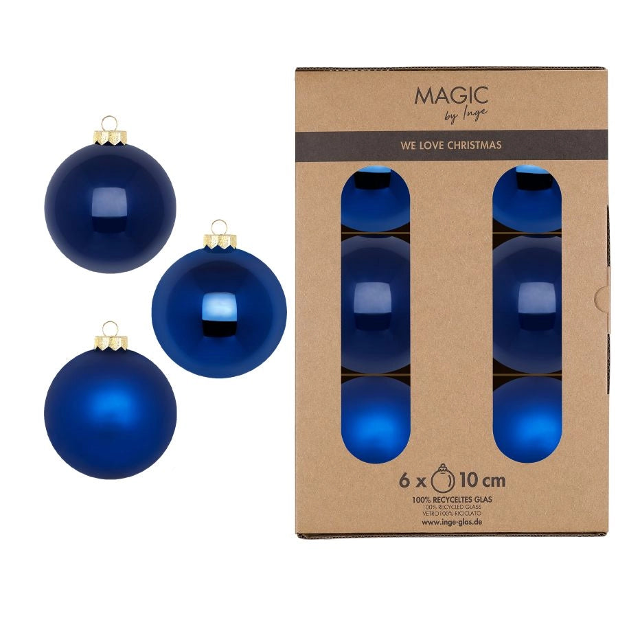CONFEZIONE 6 PALLINE ROYAL BLU IN VETRO DIAMETRO 10CM