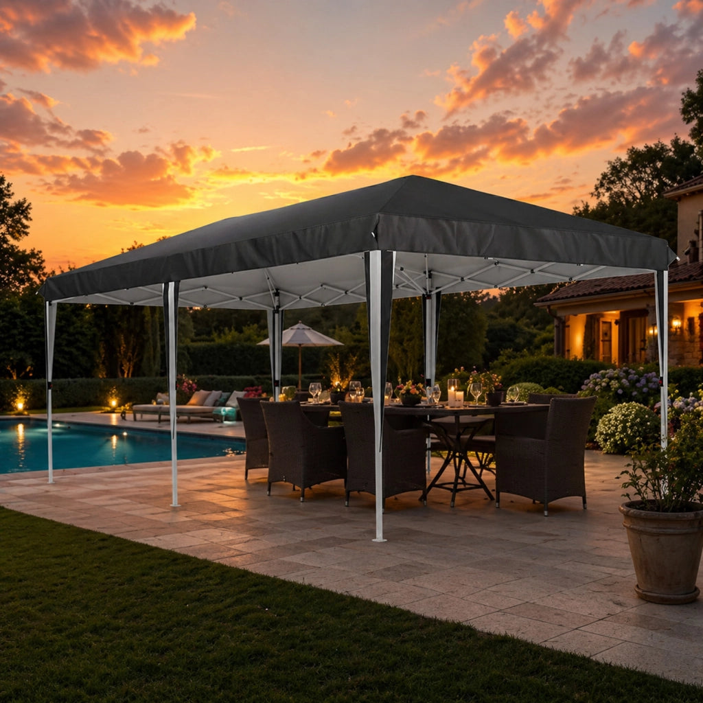 Gazebo Pieghevole 3x6 Metri Con Pareti Laterali E Finestre Impermeabile Altezza Regolabile Struttura In Metallo Nero