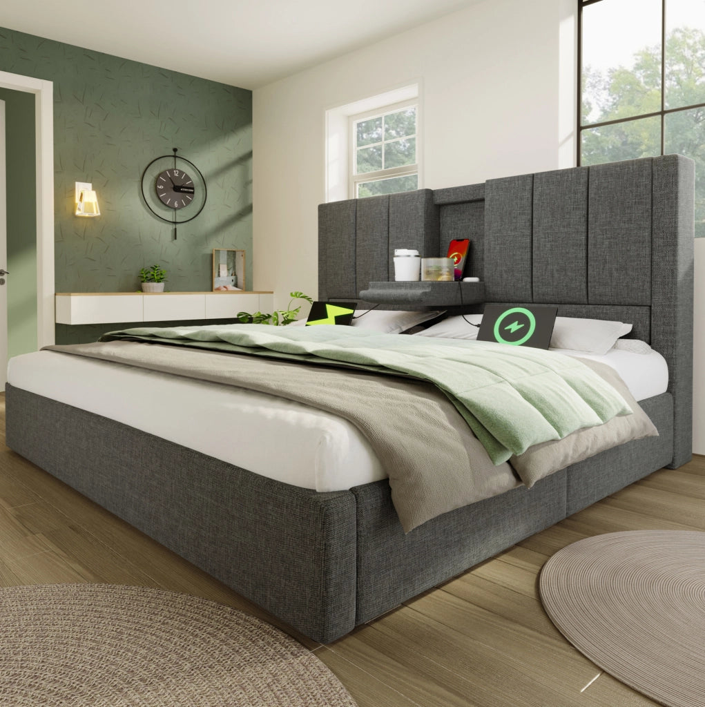 Letto matrimoniale 140x200 cm con materasso e ricarica USB-C