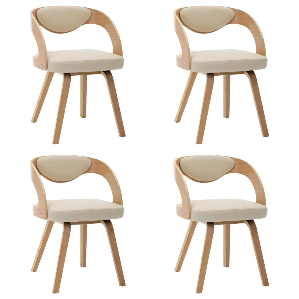 Sedie da Pranzo 4 pz in Legno Curvato e Similpelle Crema