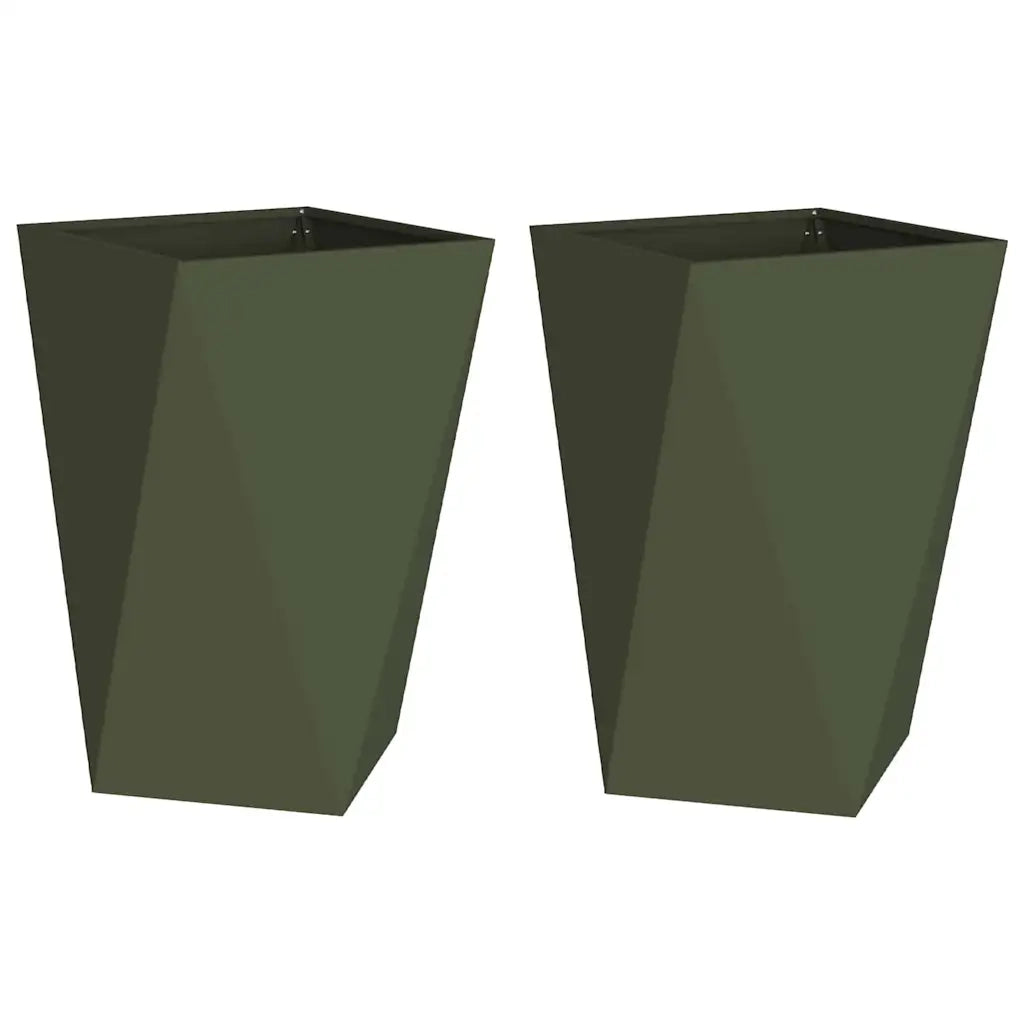 Fioriera 2 pz-Set di 2 Vaso-Contenitore per Piante Verde oliva 50 x 50 x 75 cm Acciaio