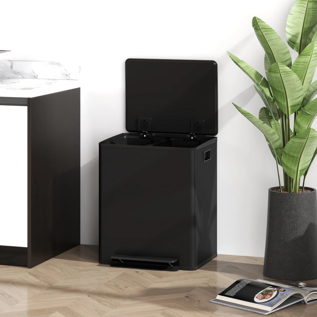 PATTUMIERA a Pedale 2 x 25 L in Acciaio Inox Nero con 2 Secchi Interni