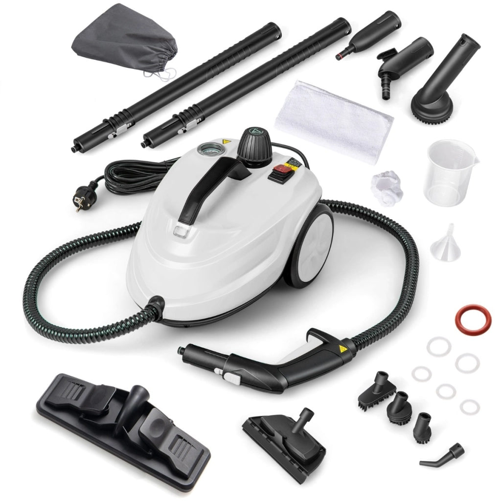 Macchina per pulizia a vapore ad alta pressione 2000W con 15 accessori-Pulitore a vapore finestre pavimenti Bianco