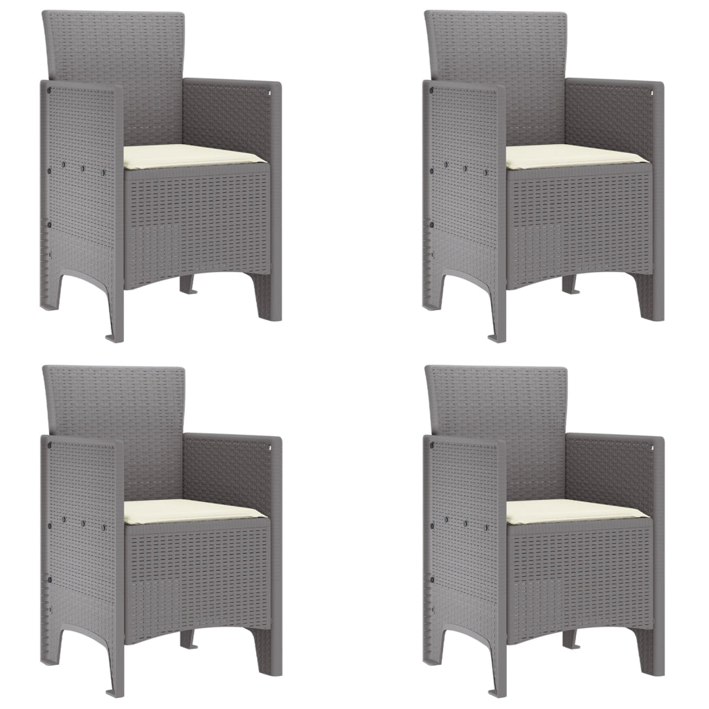 Sedie da Giardino con Cuscini Set di 4 Grigio Chiaro Polyrattan
