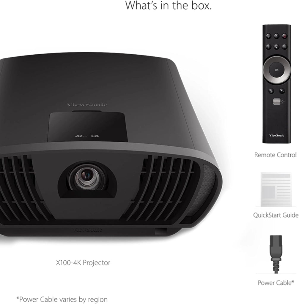 ViewSonic X100-4K LED Proiettore 4K, 2900 Lumen LED, Contrasto 4.000.000:1, Audio Stereo Harman Kardon 20W, HDR, Lens Shift H/V, Zoom Ottico 1,2x, Immagine fino a 300", Ultra-Silenzioso 20 dB