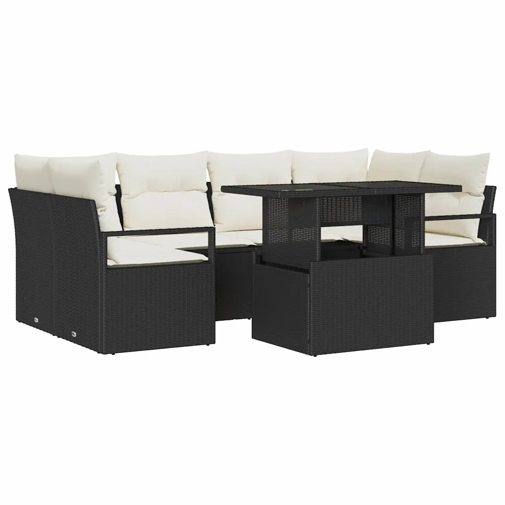 Set Divano da Giardino con archiviazione 7 pcs Nero polyrattan