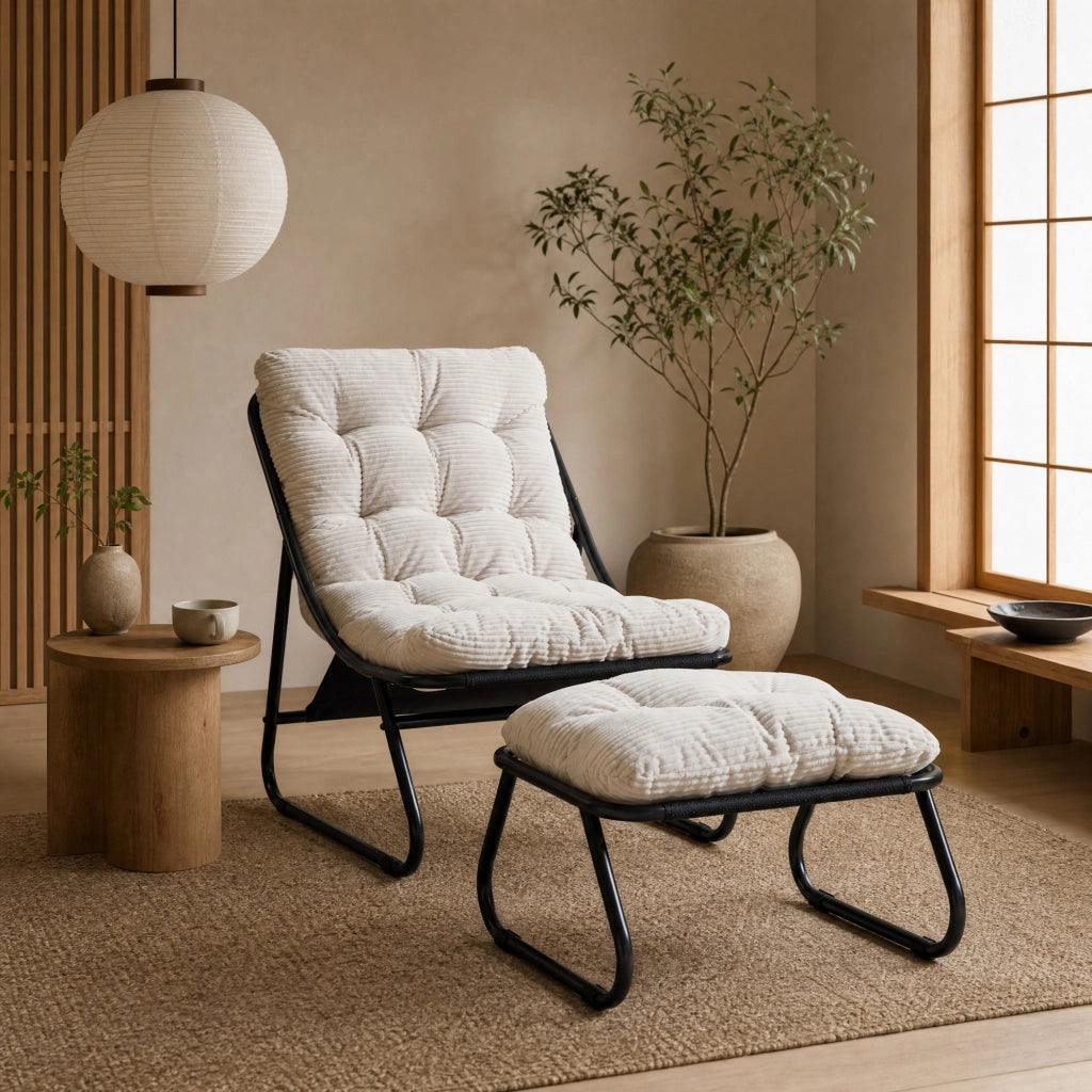 SEDIA Lounge da esterno con pouf 65x78x86 cm acciaio bianco
