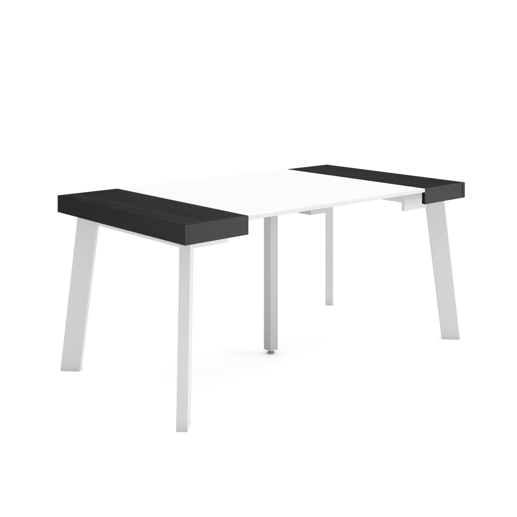 Consolle allungabile, 160x90x73cm, Per 8 persone, Gambe in legno, Bianco e nero RF3130