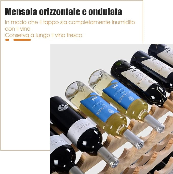 Portabottiglie per Vino in Legno, Scaffale per 72 Bottiglie di Vino, Cantinetta Porta Vino, Naturale (119 x 29 x 71,5 cm)