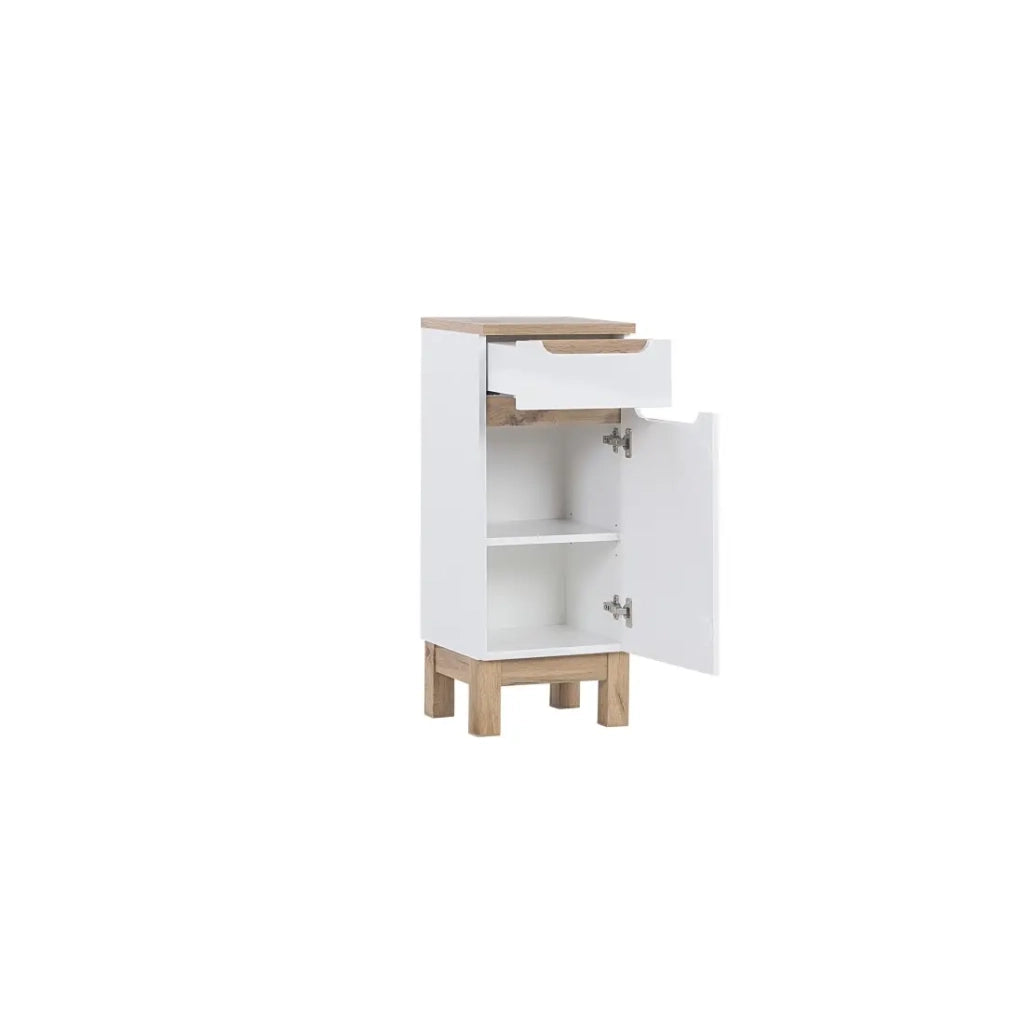 Mobile bagno ERMANO – Rovere chiaro e bianco lucido – 35x86 cm – 1 porta – Da posizionare