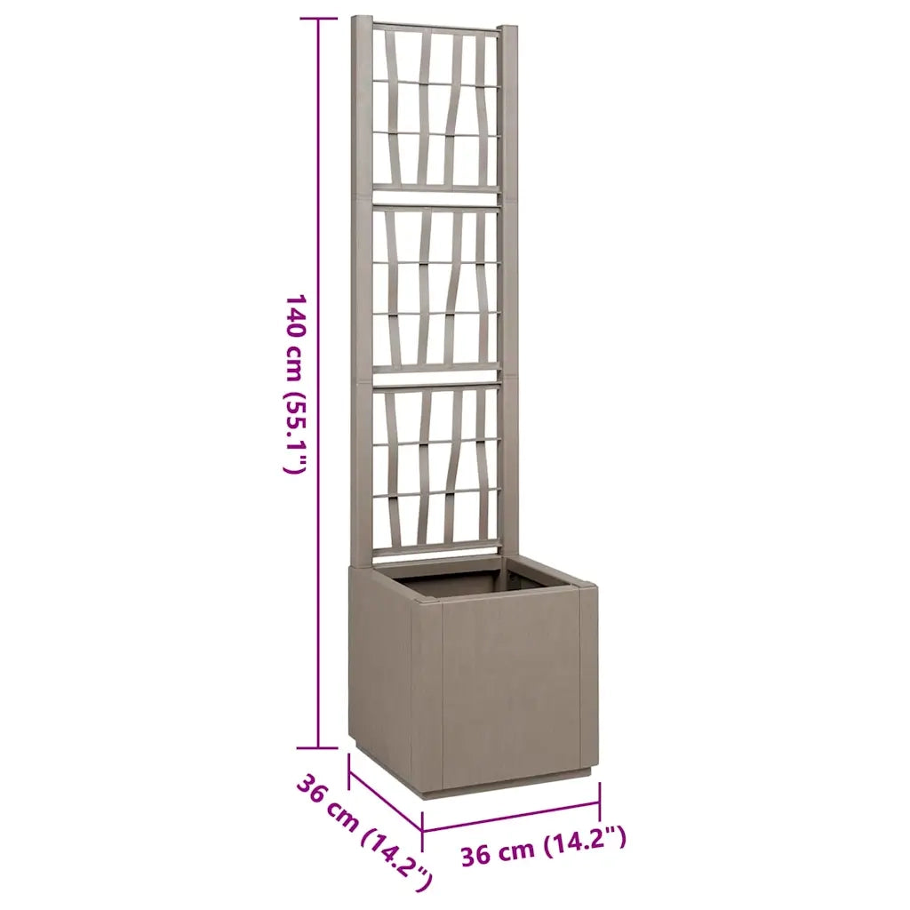 Fioriere | Cassetta per fiori | Vaso da Giardino con Trellis Marrone Chiaro 36 x 36 x 140 cm PP