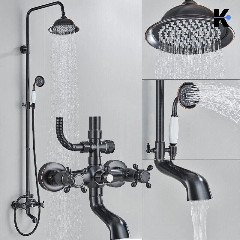 NALA | Set doccia vintage in acciaio inox nero opaco | Miscelatore doccia dal design retrò | Miscelatore doccia completo di doccetta