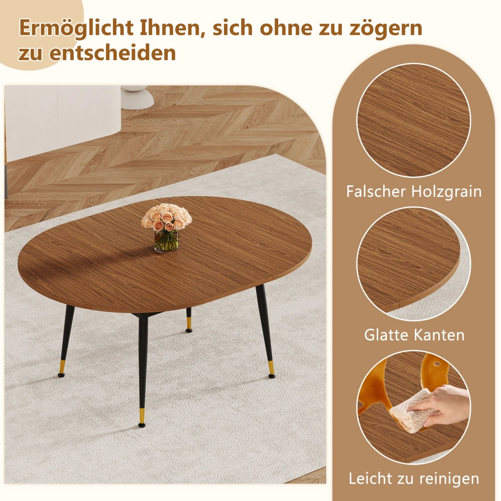 Tavolo da pranzo ovale in MDF e metallo nero e noce per sala da pranzo e cucina
