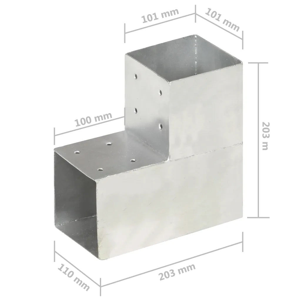 Connettori Pali a Forma di L 4 pz in Metallo Zincato 101x101 mm 145478