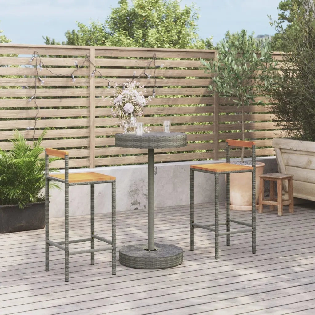 Set Bar Giardino 3pz | Set Salotto da Giardino Grigio Polyrattan e Legno Massello Acacia