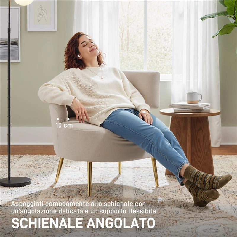 SEDIA MODERNA RIVESTITA IN CHENILLE BIANCO CREMA CON SCHIENALE AD ARCO, 69X65X67 CM