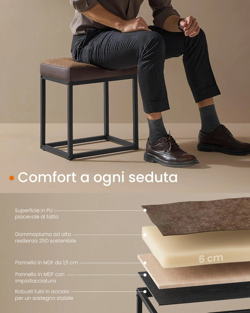 LUIZ Collezione - Sgabello Rettangolare, Sgabello da Trucco, Poggiapiedi, Piano Reversibile, Tavolino, Portata 300 kg, per Camera da Letto Soggiorno Ingresso, Marrone Noce LOM079K01