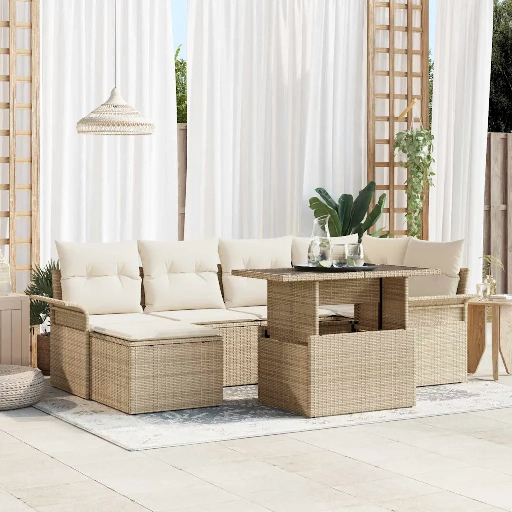 Set Divano da Giardino con cuscino 7 pcs Beige Poly Rattan