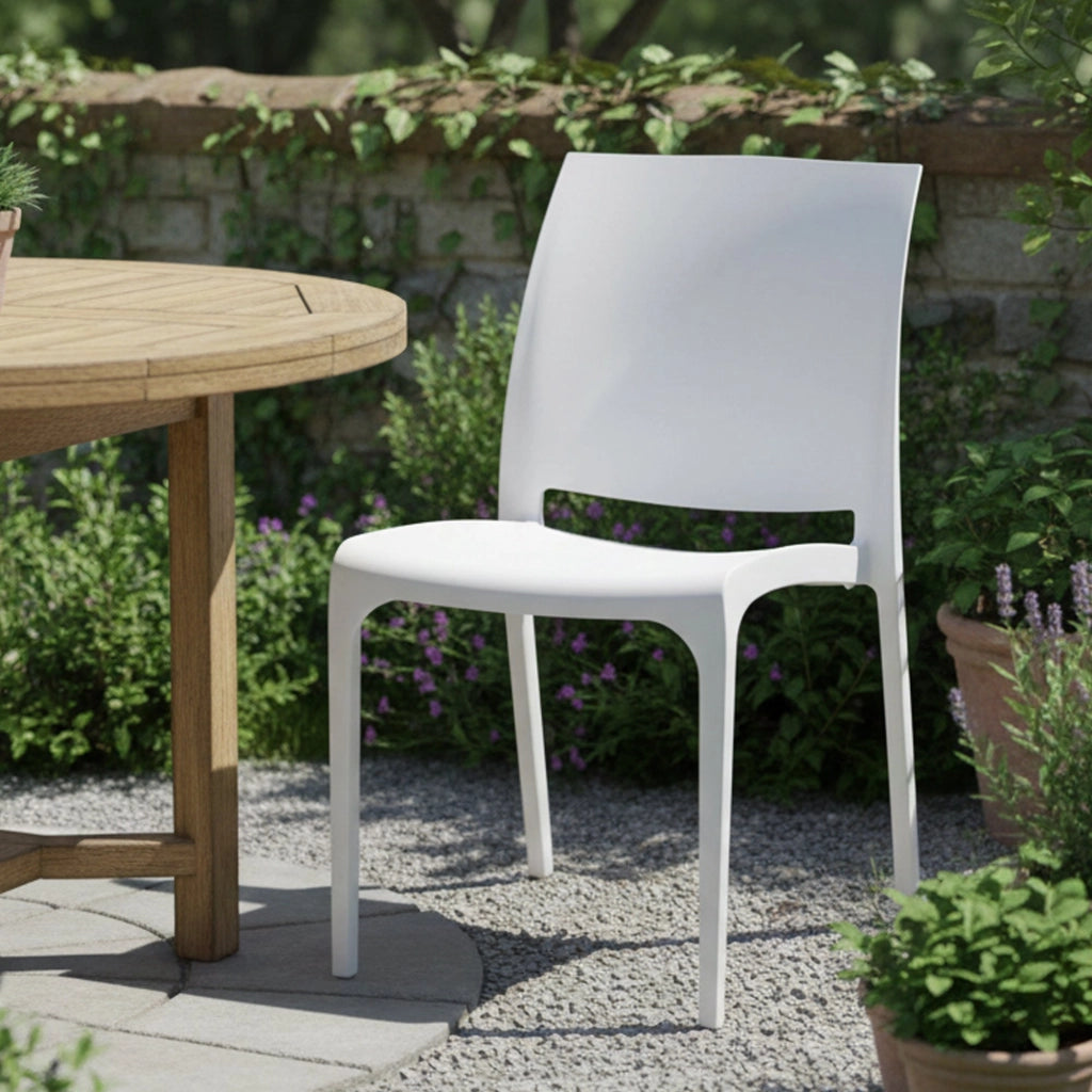 Sedia da esterno Dusanbe, Seggiola da giardino, Seduta outdoor multiuso, Panchina da giardino, Made in Italy, 54x46 h80 cm, Bianco