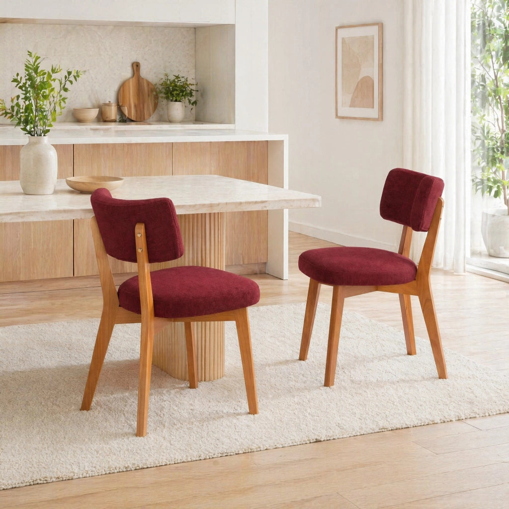 Sedia da pranzo imbottita in legno massello; 54;5 x 47 x 77 cm; rosso vino