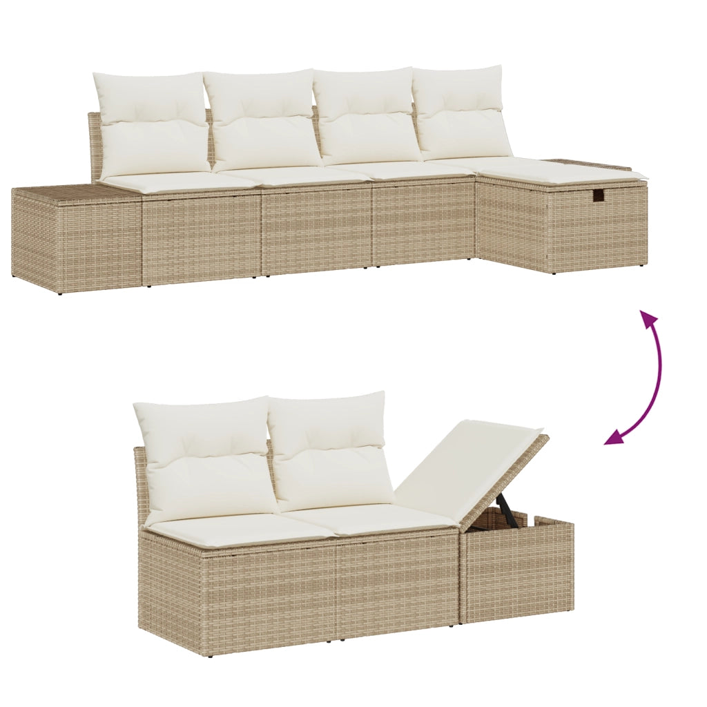Set Divano Giardino 6 Pezzi con Cuscini Beige Rattan Polietilene