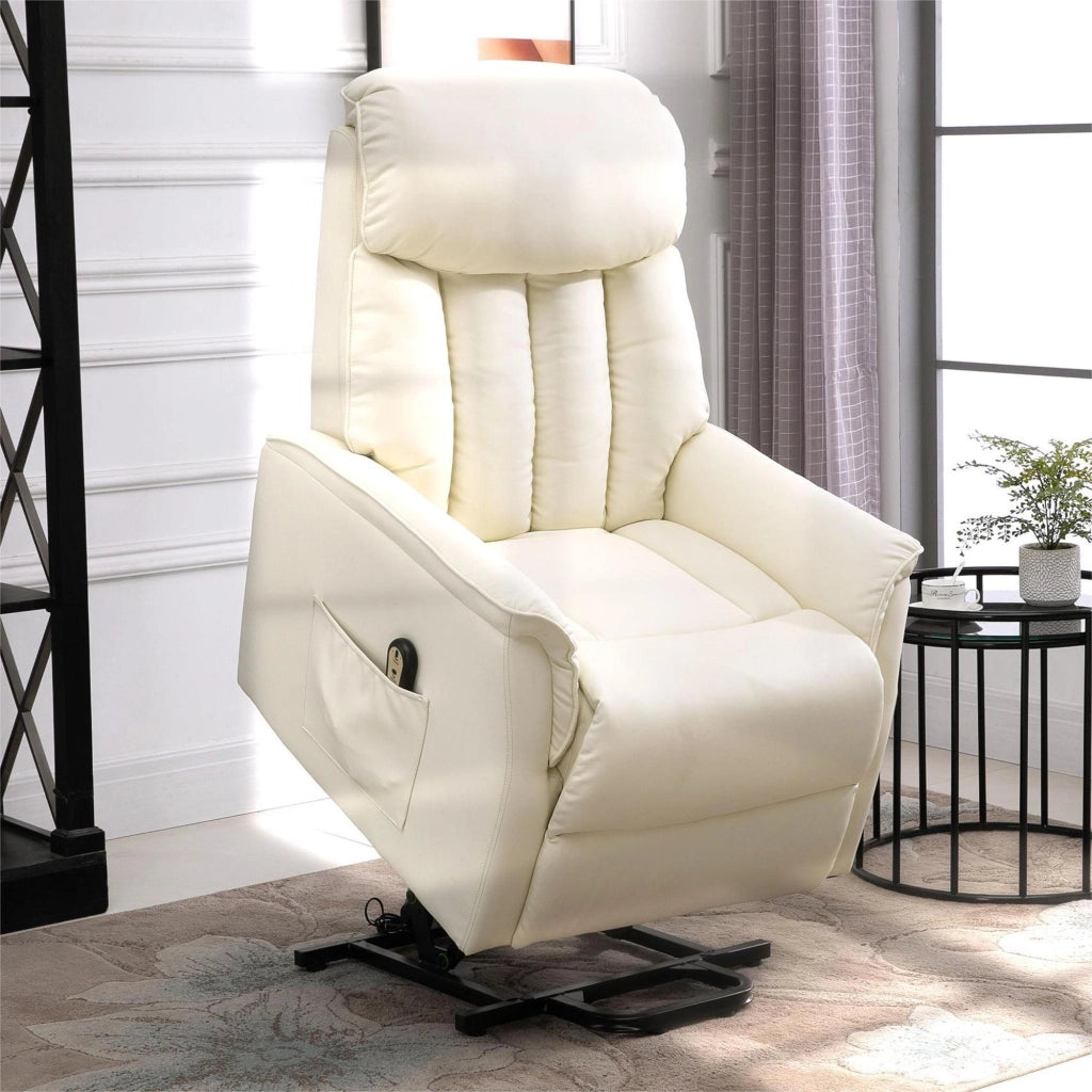 Poltrona Elettrica Reclinabile Alzapersona in Pelle PU con Poggiapiedi ¨C Minimal ¨C Crema