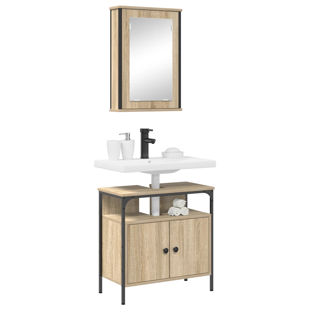 Set di Armadietti per Bagno a 2 Pezzi Rovere Ingegnerizzato