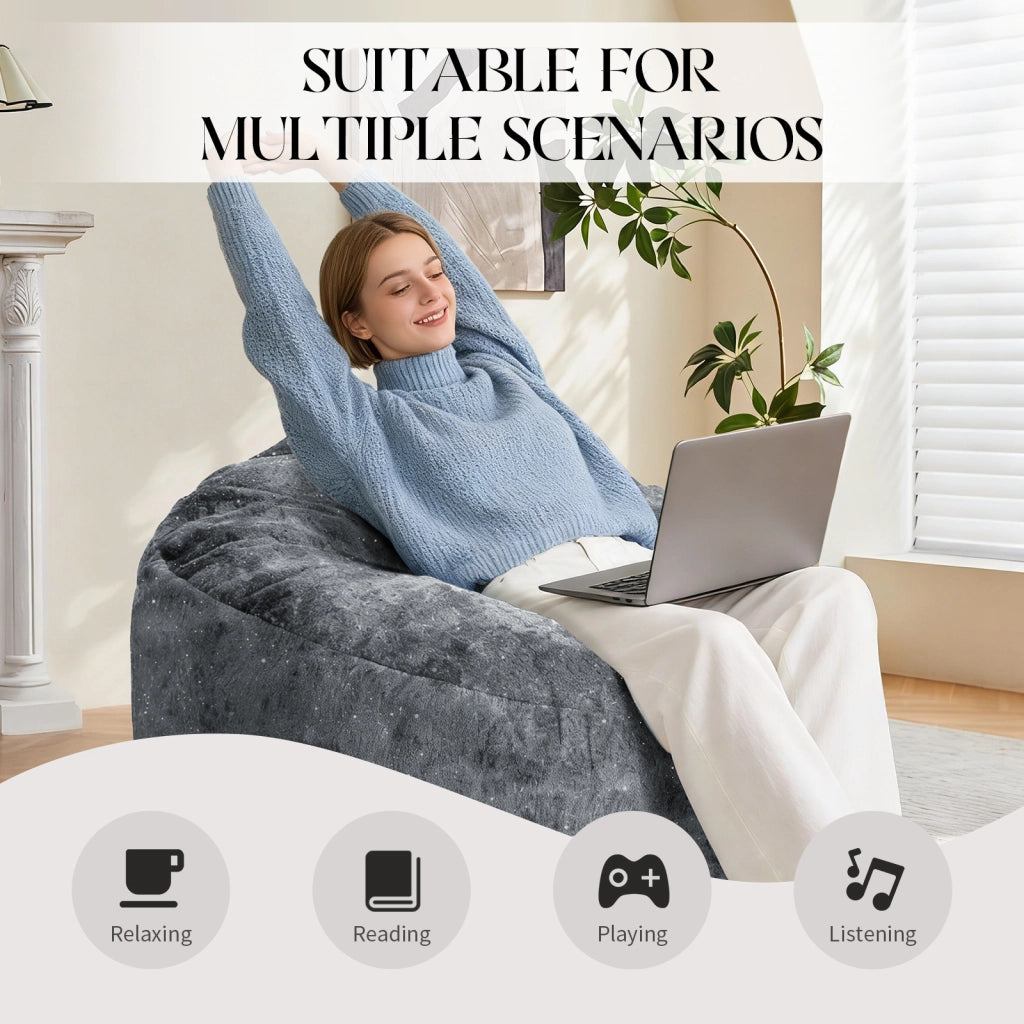 Poltrona pouf con schienale alto curvo e supporto avvolgente del corpo per relax in flanella grigio 50 × 41 × 31 cm