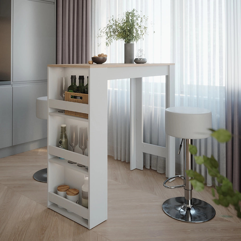 Vicco tavolo bar con sgabelli Bianco/Sonoma 45 x 110 cm con 2 sgabelli da bar