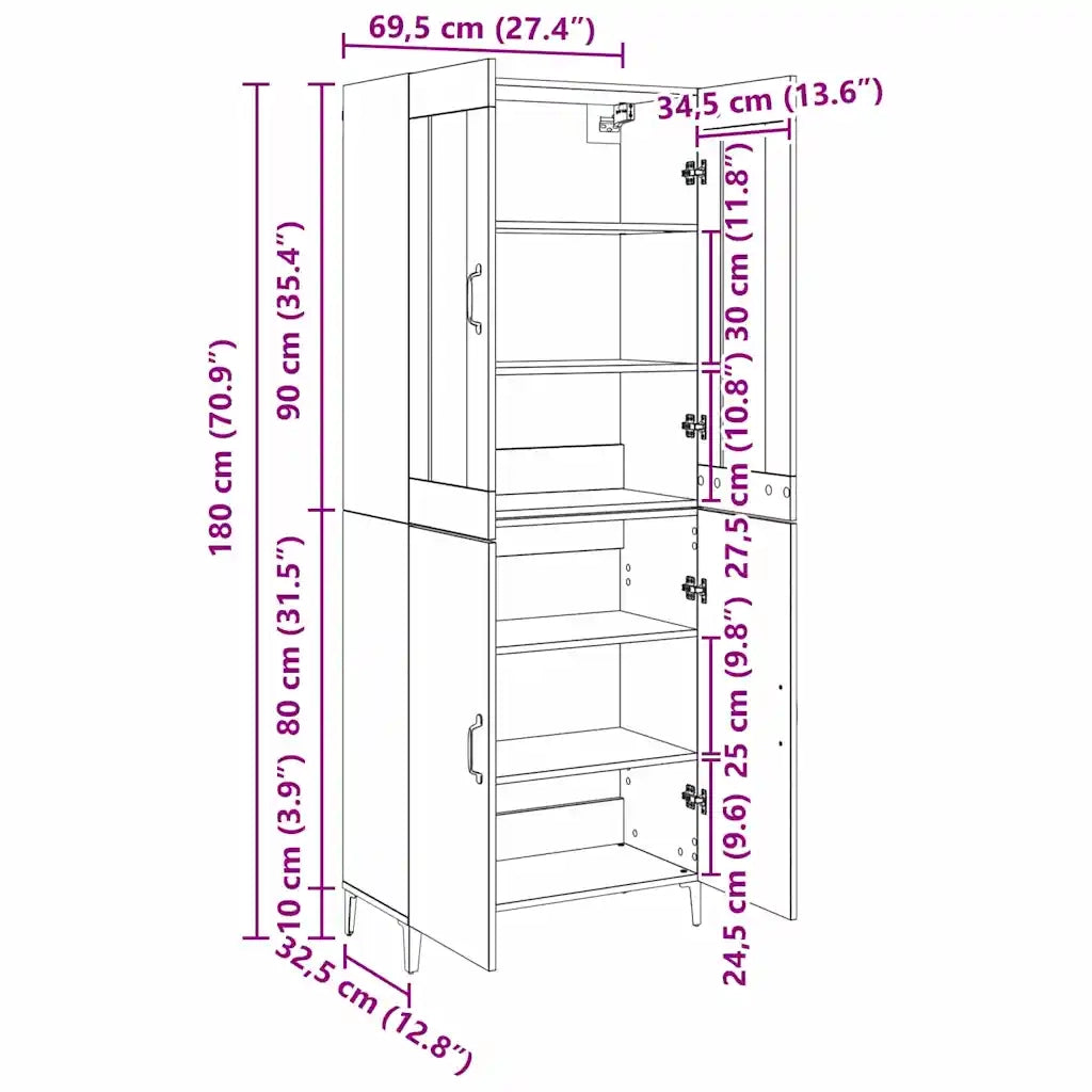 vidaXL Credenza 2 pcs rovere artigianale 69,5 x 34 x 180 cm