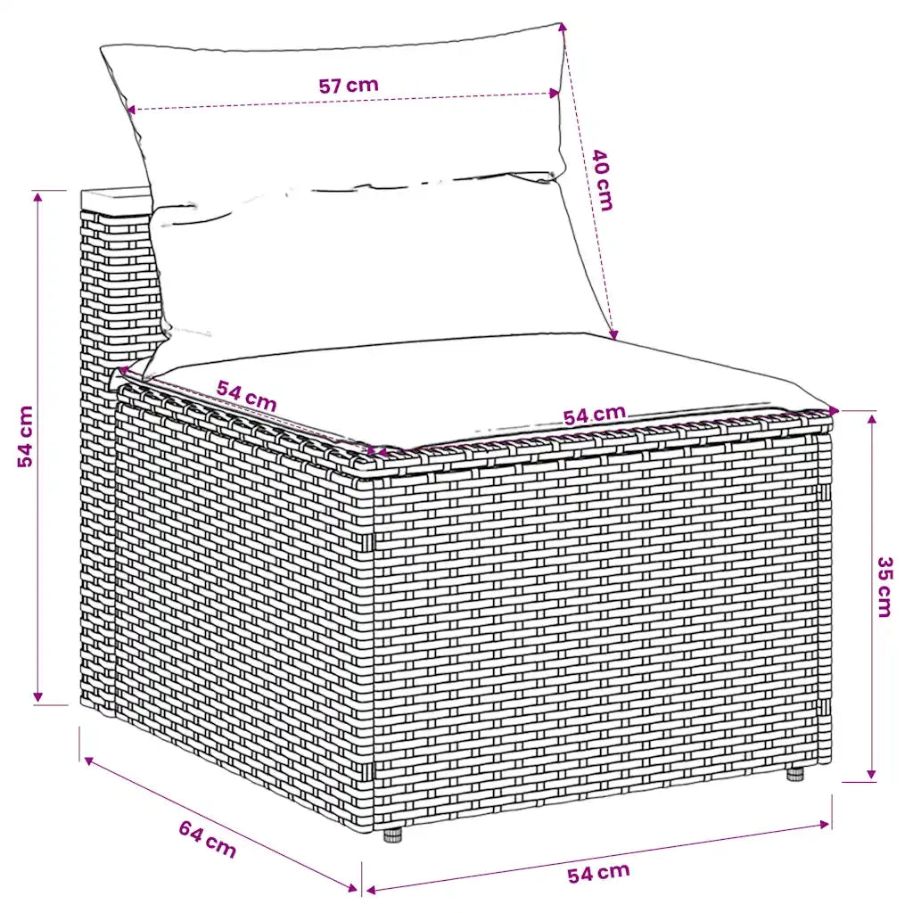 Divano Giardino Senza Braccioli con Cuscini 2pz Nero Polyrattan