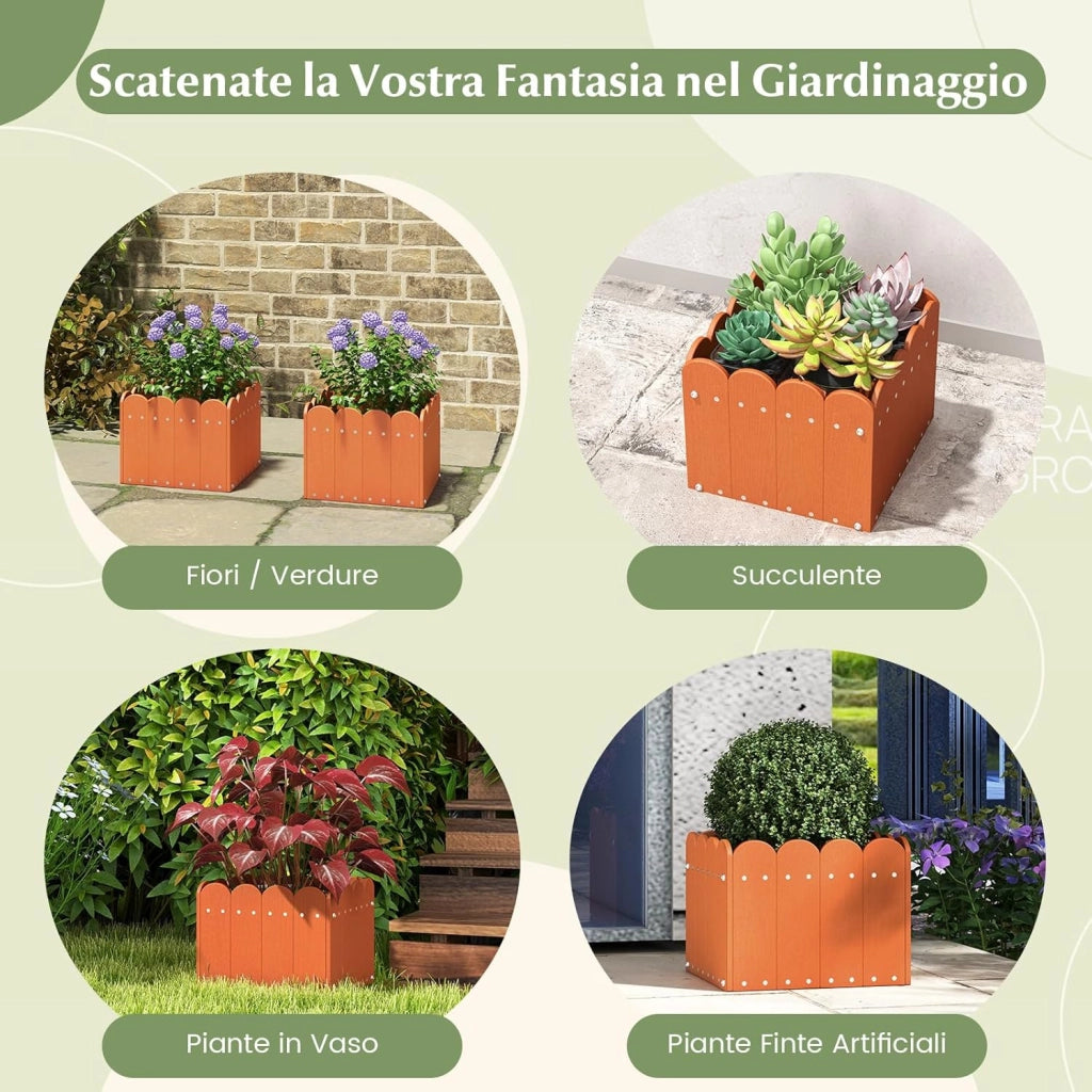 Set di 2 Fioriere Quadrate, Aiuola Rialzata in HDPE Resistente alle Intemperie con Aperture di Drenaggio, Letto Rialzato per Verdure, Fiori e Frutta per Giardino e Balcone (Arancione)