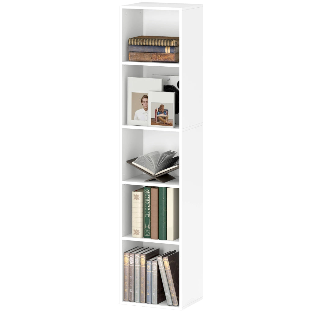 Libreria 5 Ripiani Regolabili in Legno ¨C Zephmum ¨C Bianco 30x24x133.5 cm