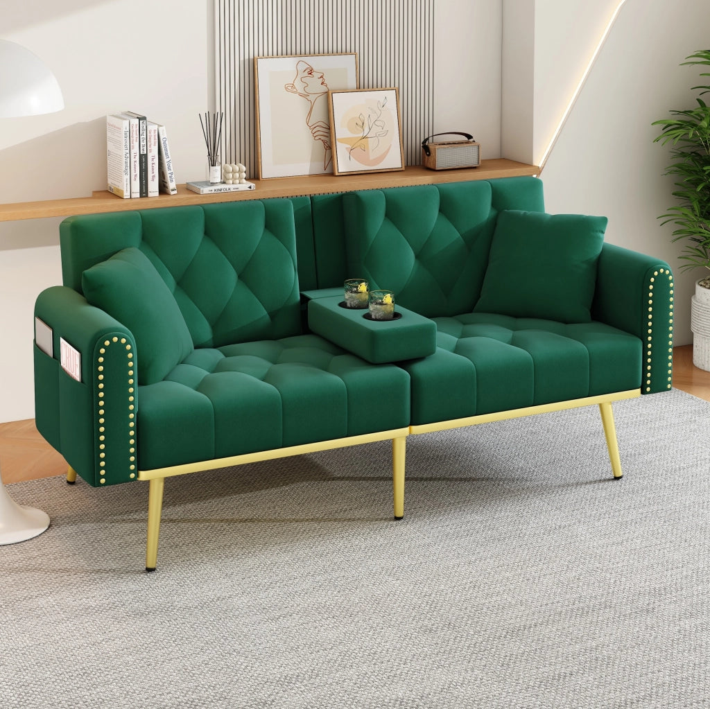Divano letto multifunzione 175 × 80 × 73;5 cm in velluto verde con schienale regolabile