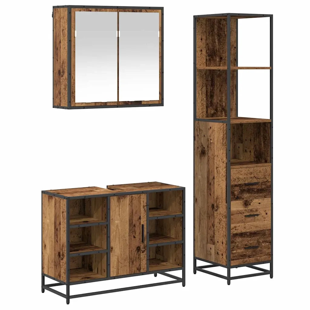 Set di mobili per il bagno con cassetto 3 pcs Legno vecchio 3402420
