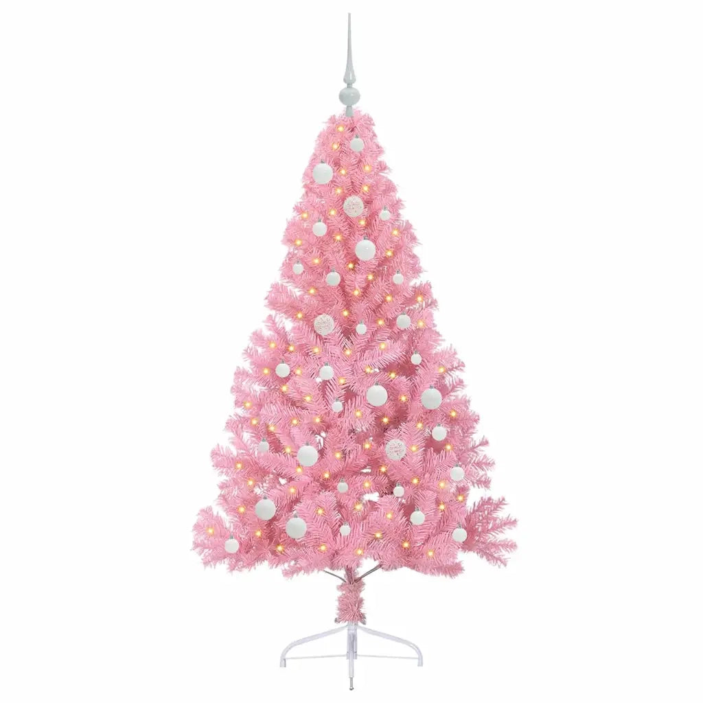 Albero di Natale Artificiale-Albero Natalizio con luci integrate Rosa 150 cm PVC 739727