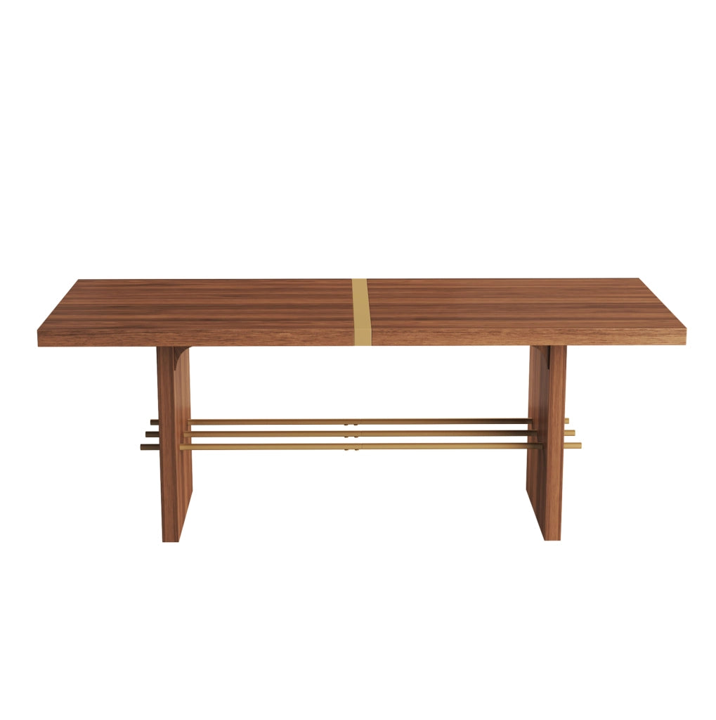 Tavolo da pranzo 180x75x75 cm per 6-8 persone con piano da 4 cm e traversa dorata in MDF noce