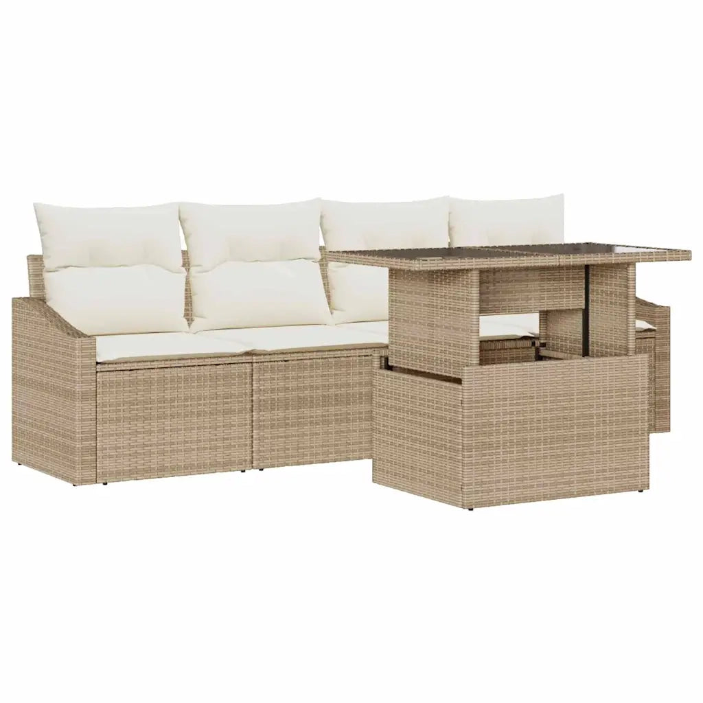 Set Divano da Giardino 5 pcs beige e panna polyrattan