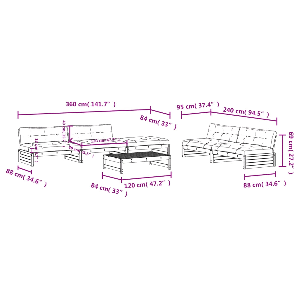 Set Divani da Giardino 6pz con Cuscini Legno Impregnato di Pino 3186129