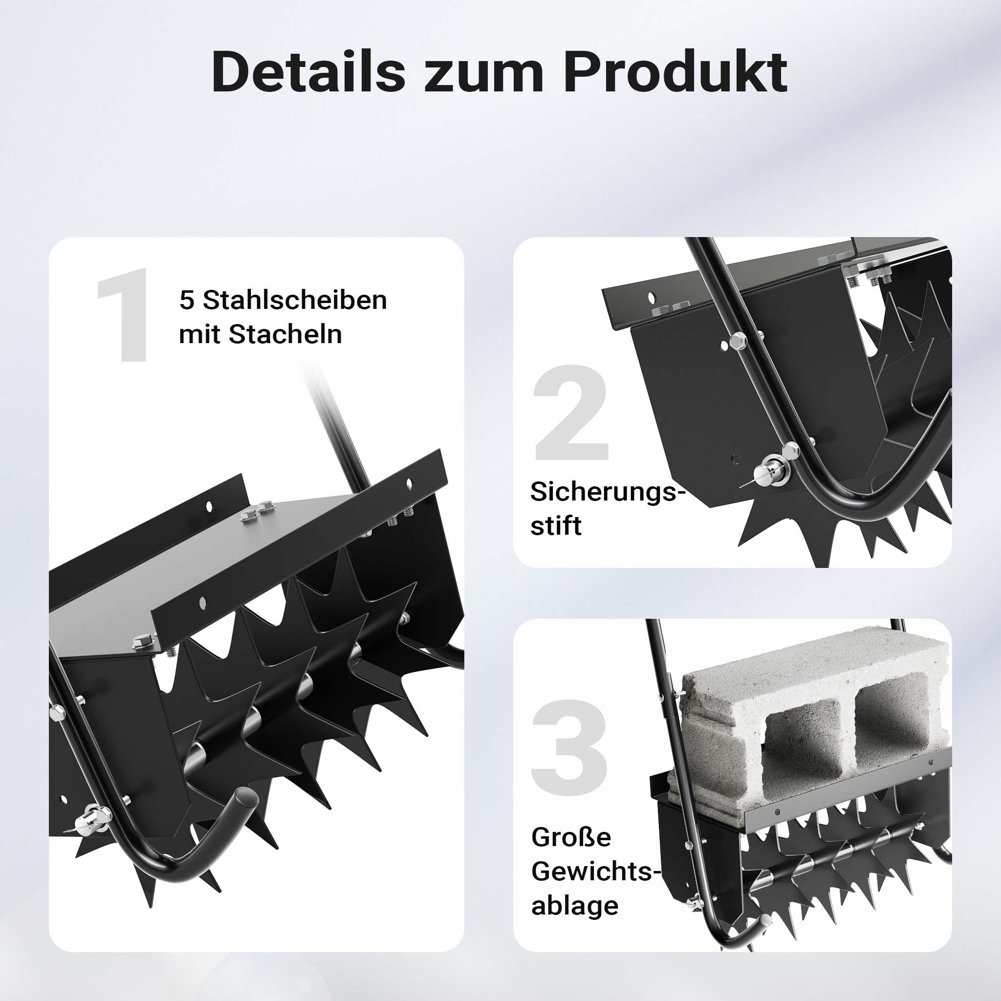 Arieggiatore prato a dischi, 44 x 20,3 x 100 cm cm manuale, con ripiano porta pesi, Aeratore prato giardino