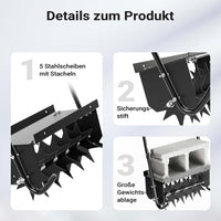 Arieggiatore prato a dischi, 44 x 20,3 x 100 cm cm manuale, con ripiano porta pesi, Aeratore prato giardino