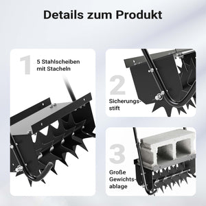 Arieggiatore prato a dischi, 44 x 20,3 x 100 cm cm manuale, con ripiano porta pesi, Aeratore prato giardino