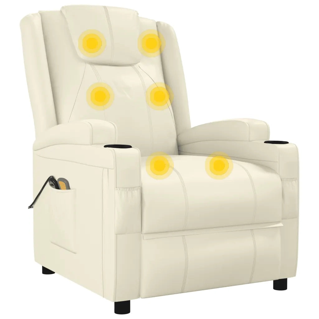 vidaXL Poltrona Massaggiante Elettrica Bianco Crema Similpelle