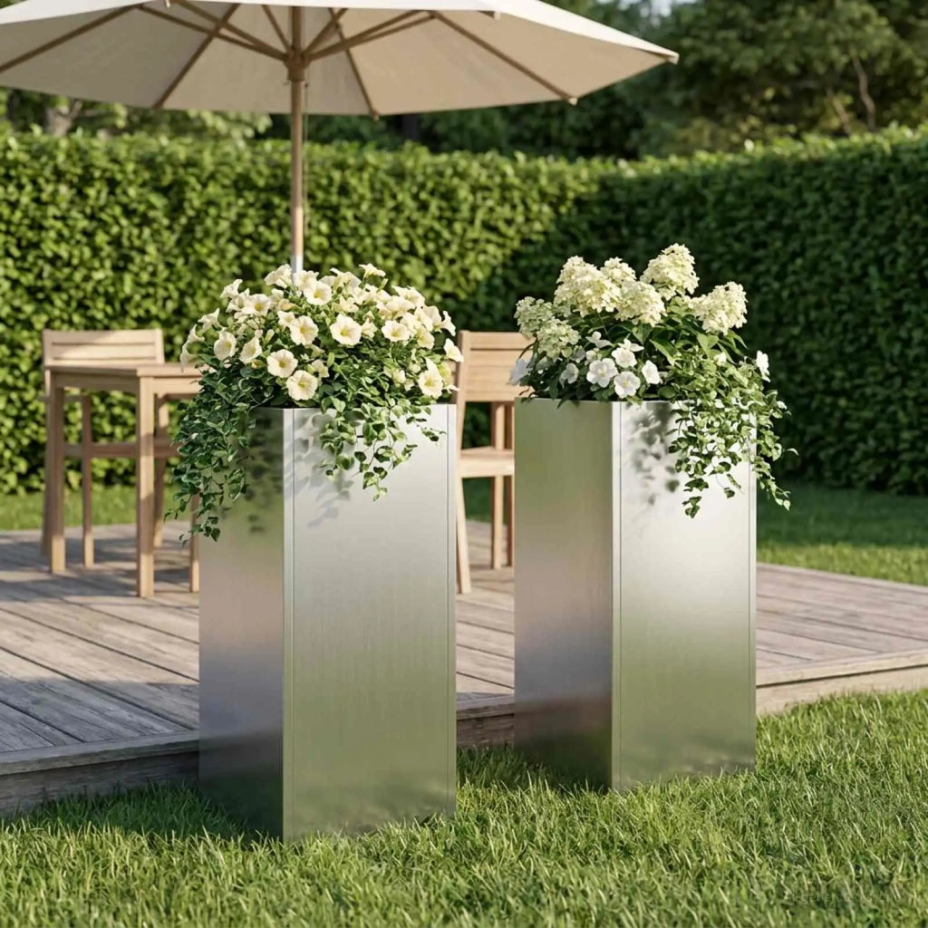 Vaso da giardino 2 pz Argento 20 x 20 x 50 cm Acciaio zincato 8005313