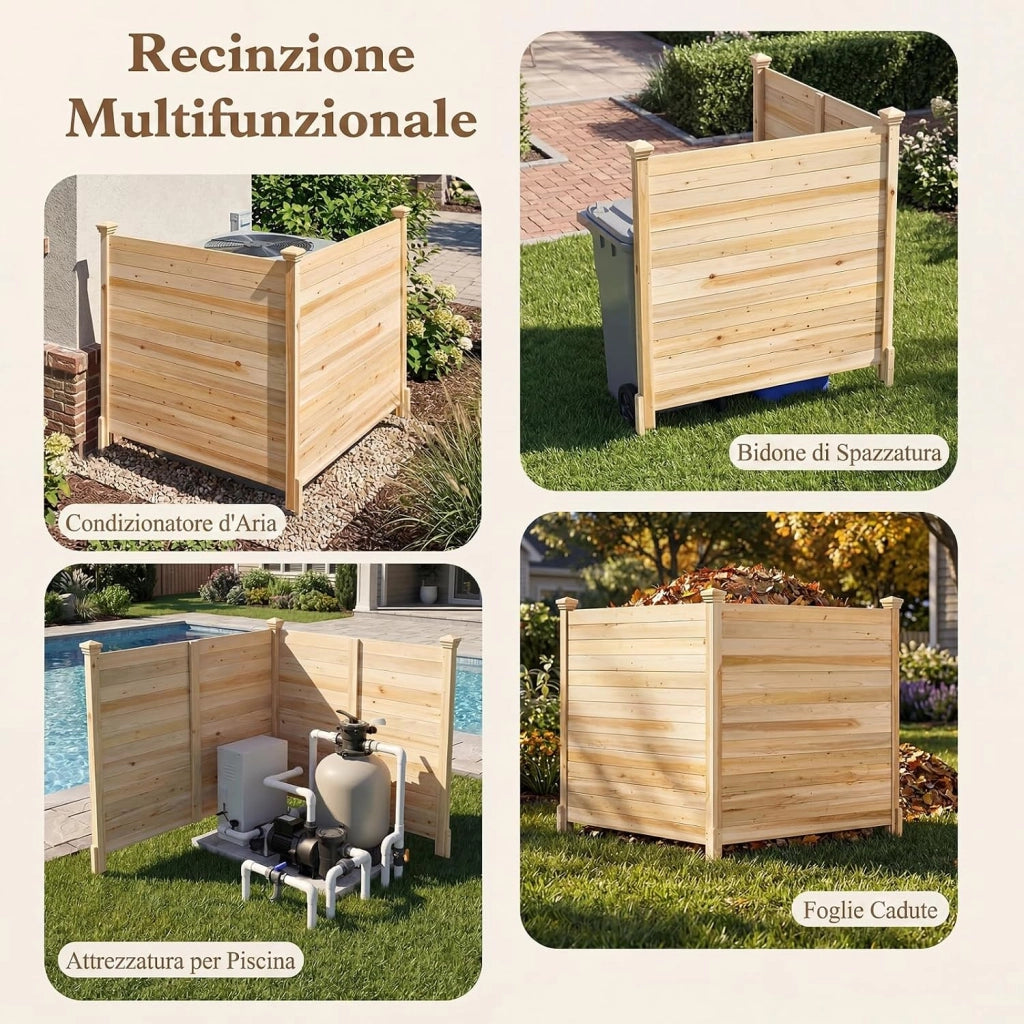 Recinzione da Giardino a 2 Pannelli, Recinto da Esterno in Legno Massello, Pannelli Frangivista a Doghe da Esterno per Copri Bidoni, Condizionatore e Attrezzature