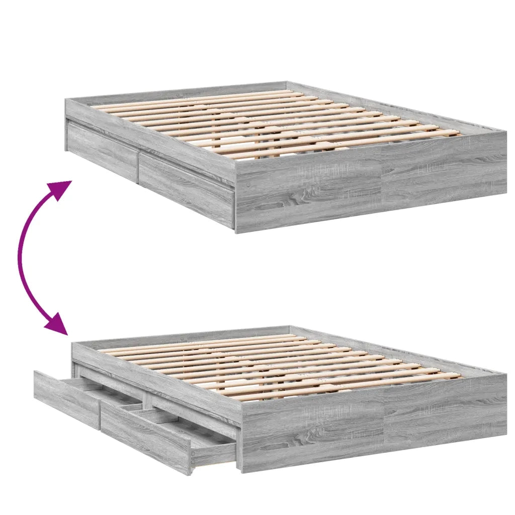 Letto matrimoniale | Letto per adulti | Giroletto Cassetti Grigio Sonoma 140x200 cm Legno Multistrato