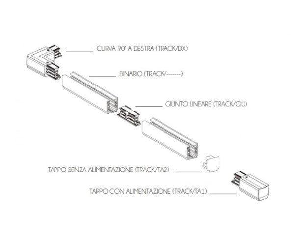 TRACK-SX B  Curva sinistra 90° bianco opaco per sistema track installazione in binario