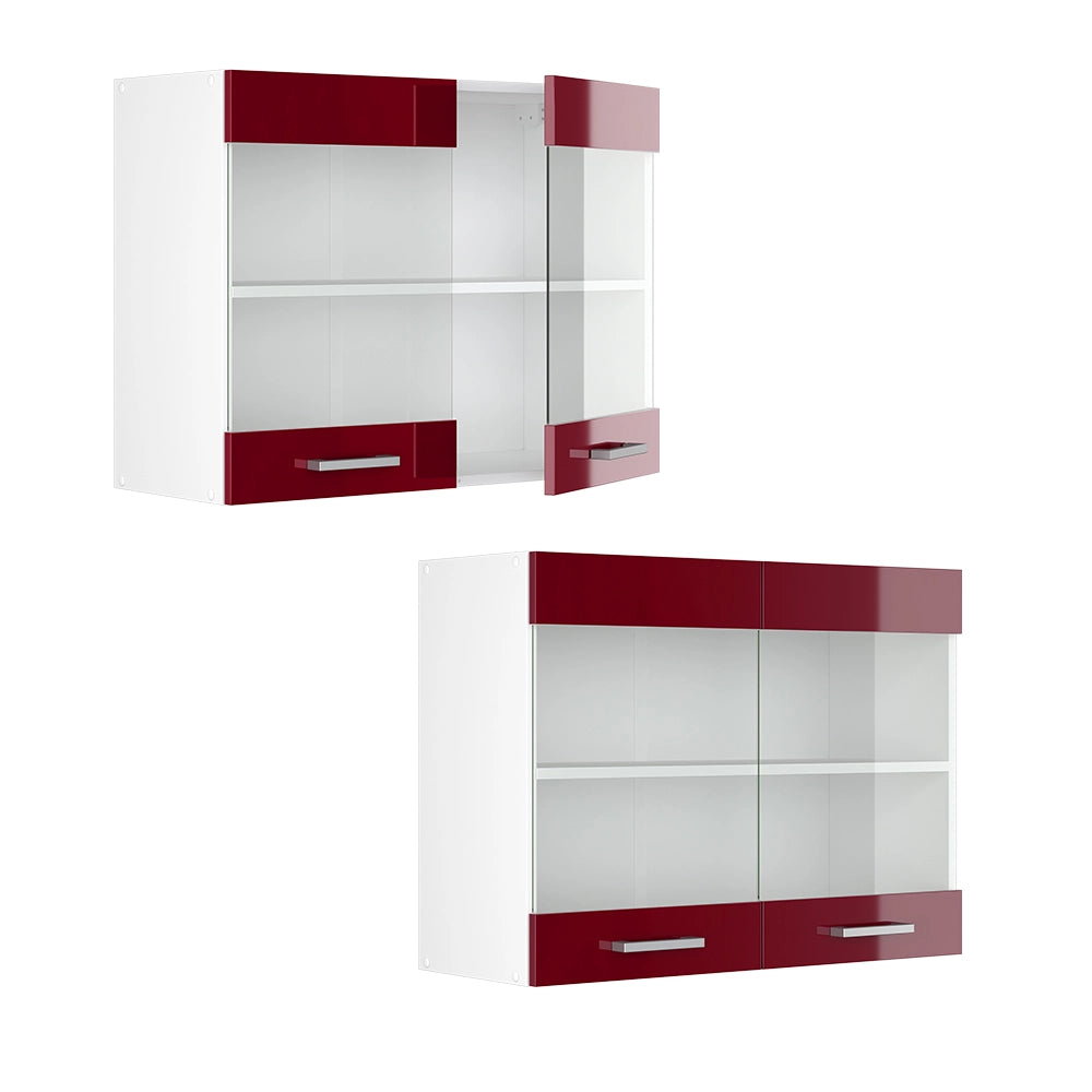 Vicco Pensile universale Rosso bordeaux lucido 80 cm con ante in vetro